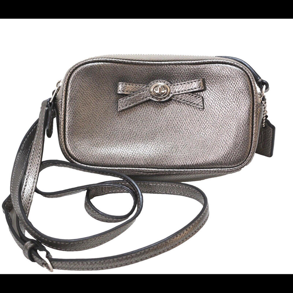 Coach Turnlock Bow Barbiecore  Saffiano Leather Crossbody Bag Gunmetal
